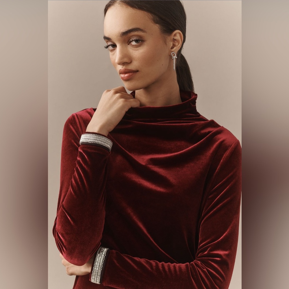 ✨ Anthropologie Maya Ruched Cowl-Neck Dress: Velvet Long-Sleeve Edition Sz 2X - Picture 8 of 10